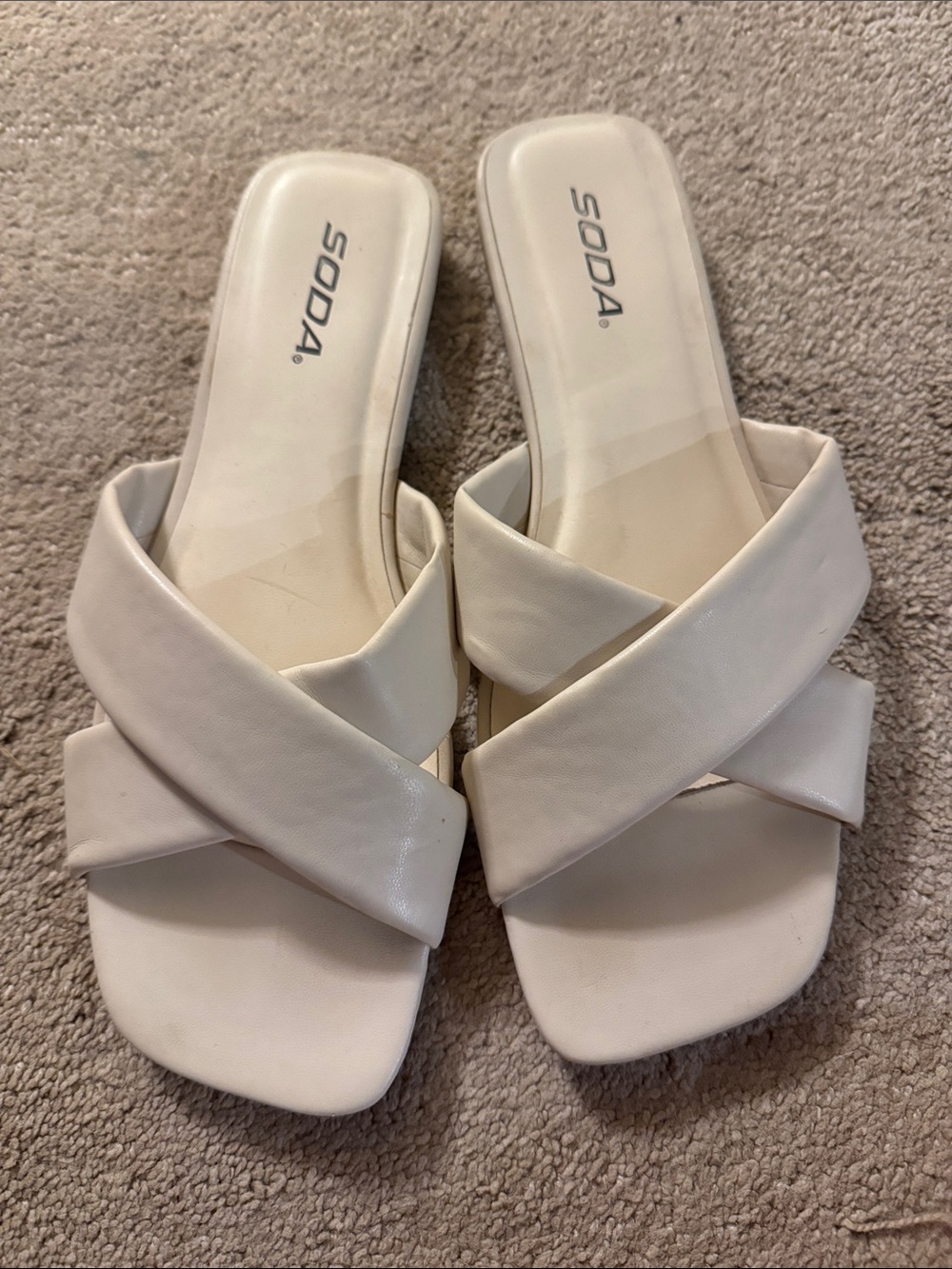 Soda White Crisscross Slide Mules